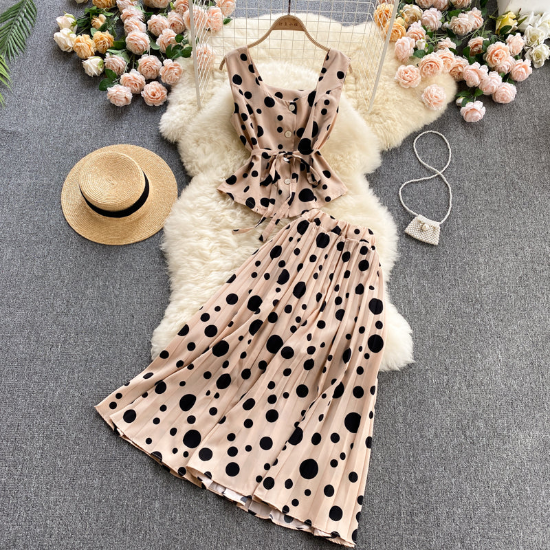 Cute Regular Polka Dot Dress Two Pieces Dress P313
