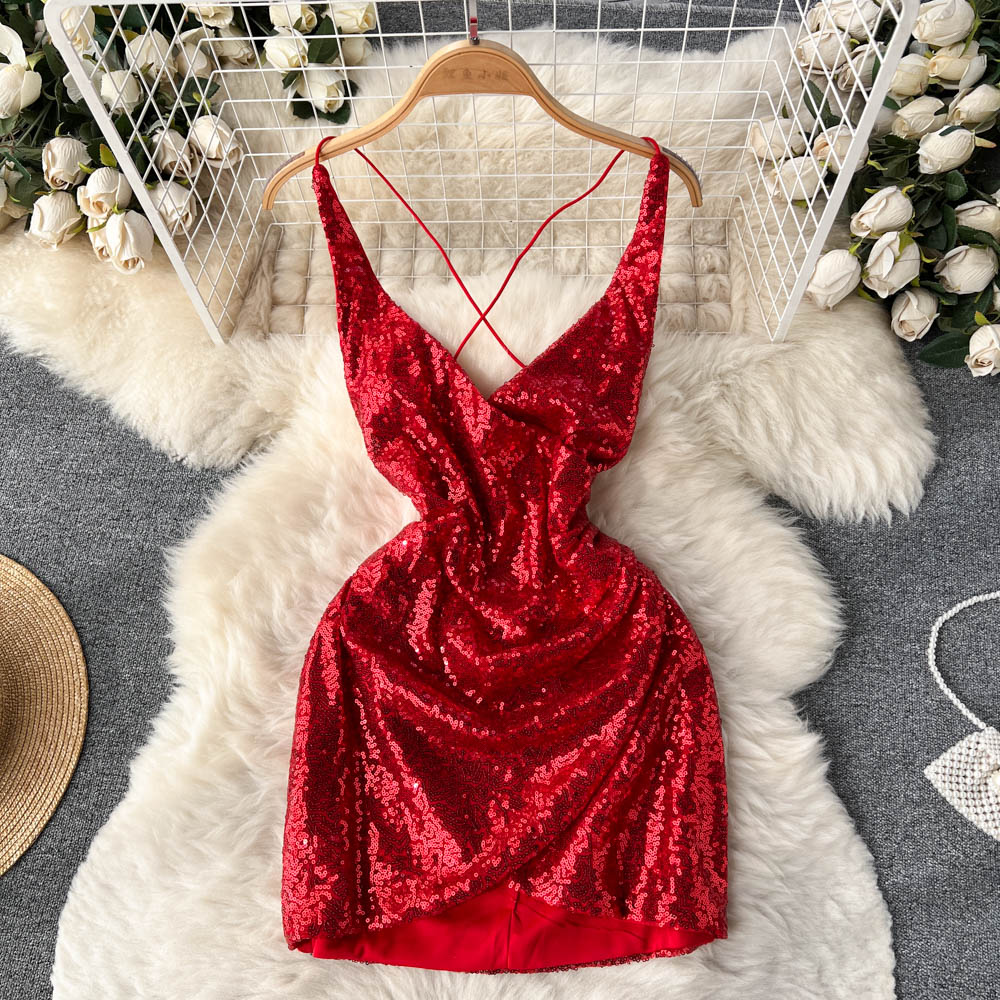 Sexy Spaghetti Straps Backless Short Sequin Dress Women Holiday Dress Sexy Spaghetti Straps Backless Short Sequin Dress Women Holiday Dress