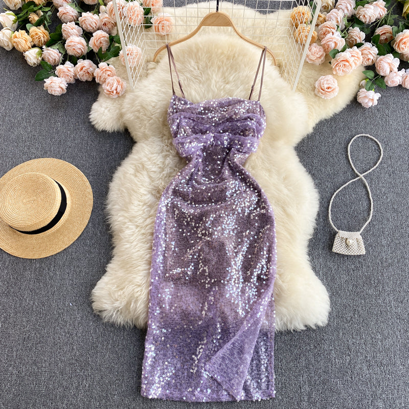 Vintage Spaghetti Straps Grape Sequin Dress Women Holiday Dress P186 Vintage Spaghetti Straps Grape Sequin Dress Women Holiday Dress P186
