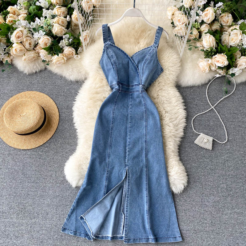 Cute Spaghetti Straps Denim Dress Women Dress P144 Cute Spaghetti Straps Denim Dress Women Dress P144