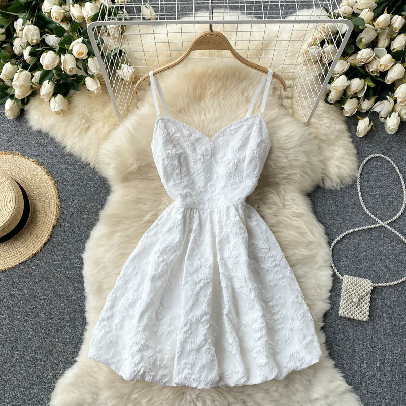 white spaghetti strap dress short A-line Spaghetti Straps Unique White Short Prom Dress Juniors Cute Hom SELINADRESS