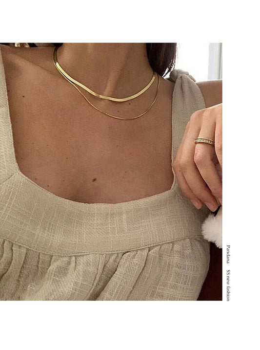 Dainty Snake Double layer Choker,Snake Chain Necklace,Herringbone Necklace,Gold Double Chain,Omega Chain Necklace,Thin Chain Necklace E020