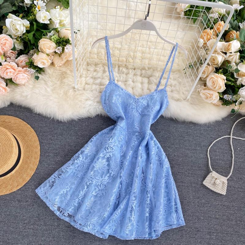 Sexy Spaghetti Straps Lace Short Dress Women Holiday Dress P198