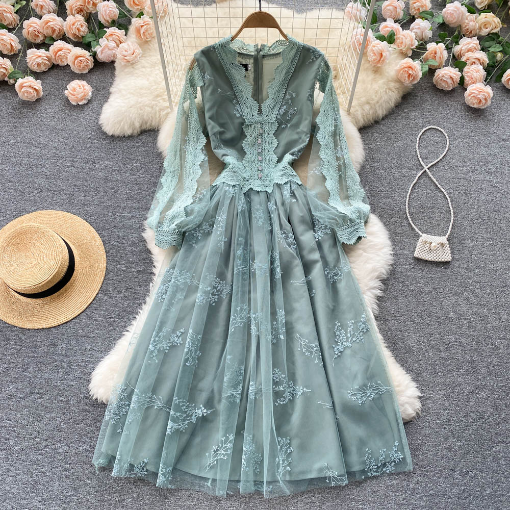 Cute long sleeves lace v neckline dress women's dress P106 – PreppyDress