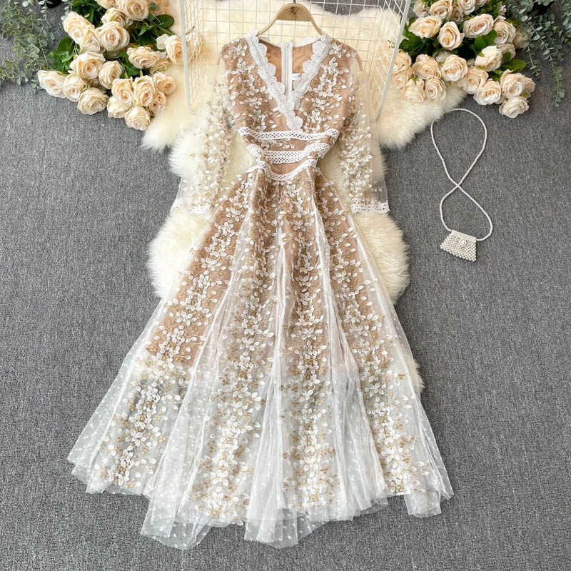 Cute embroidery floral dress women's dress P113