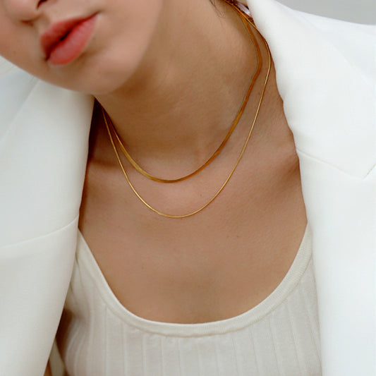 Dainty Snake Double layer Choker,Snake Chain Necklace,Herringbone Necklace,Gold Double Chain,Omega Chain Necklace,Thin Chain Necklace E019
