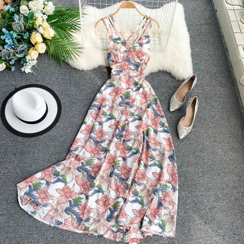 Sexy Spaghetti Straps Summer Backless Floral Dress Hot Women Dress P155
