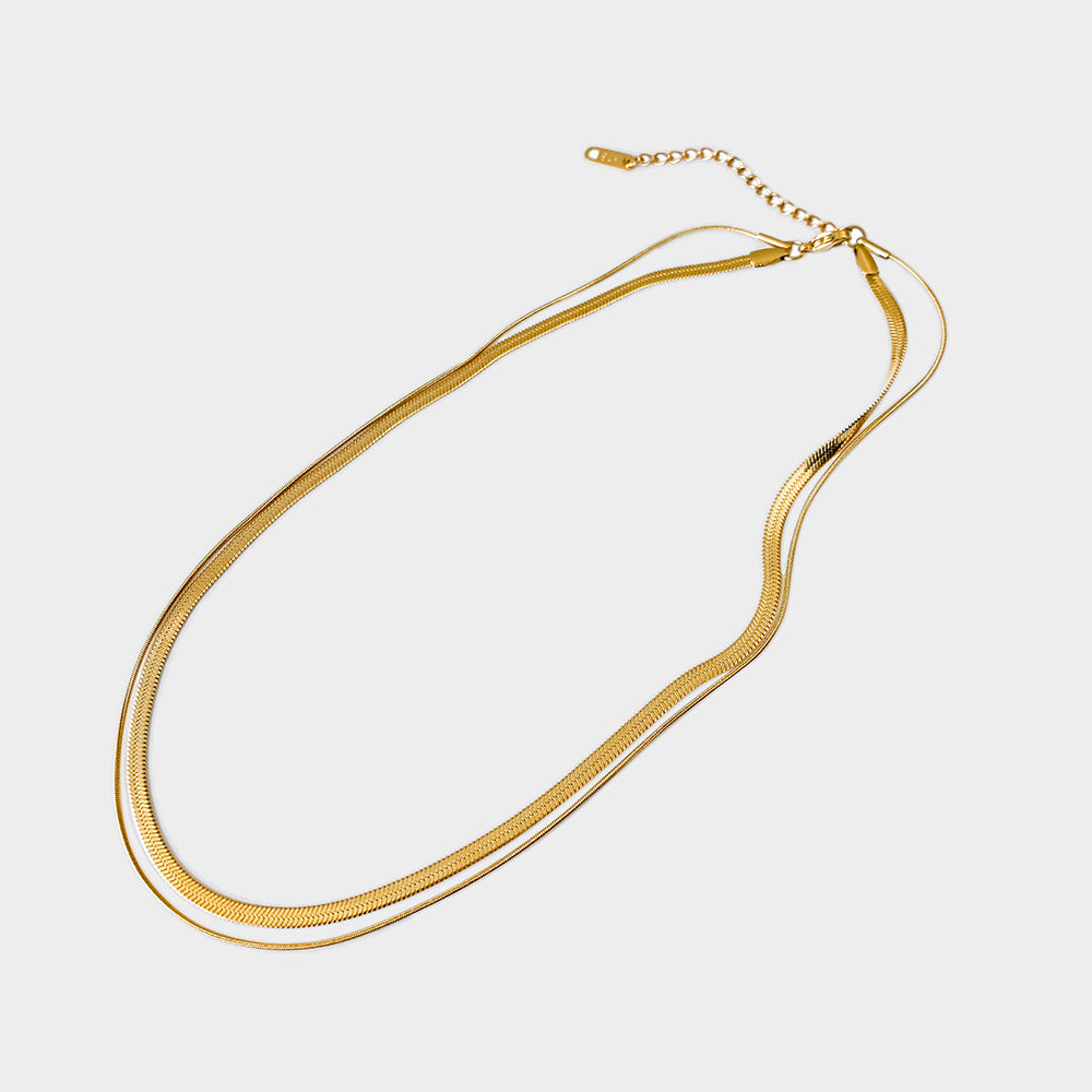 Dainty Snake Double layer Choker,Snake Chain Necklace,Herringbone Necklace,Gold Double Chain,Omega Chain Necklace,Thin Chain Necklace E019