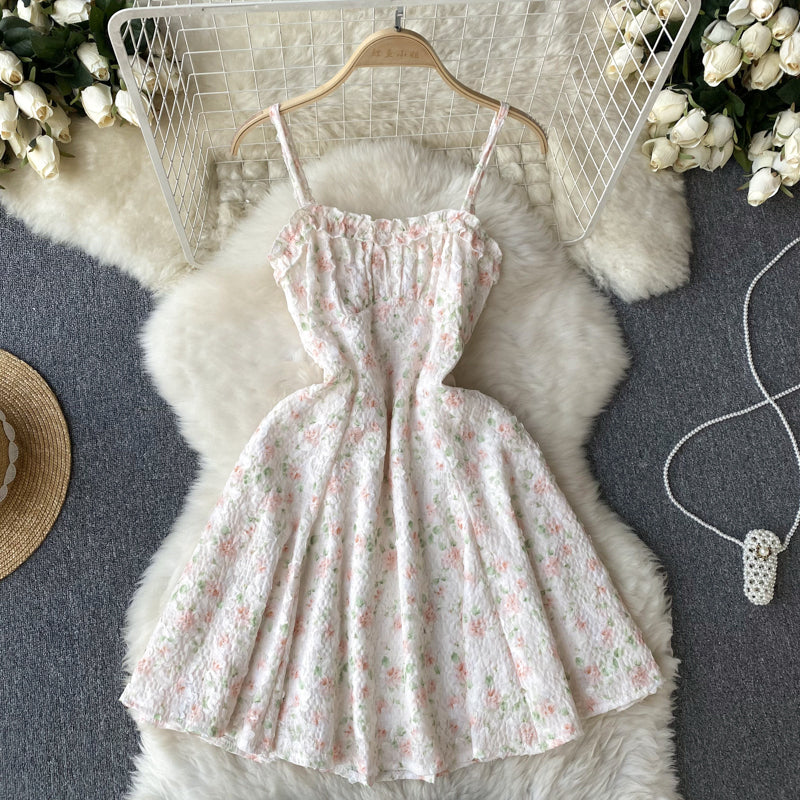 Cute Straps Mint Green Short Floral Dress Women Holiday Dress P231