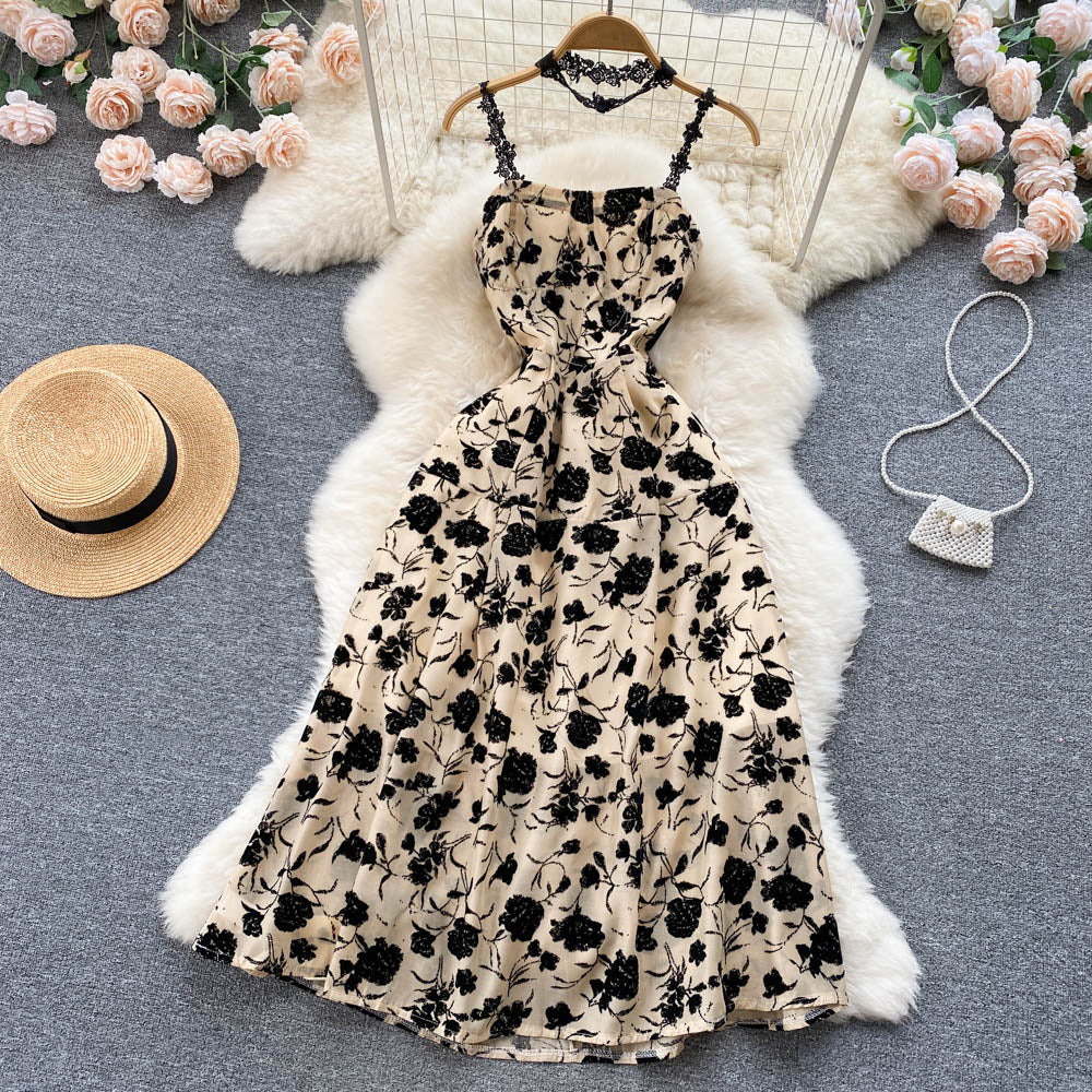 black and beige floral dress Black Floral Satin Maxi Dress - All Dresses