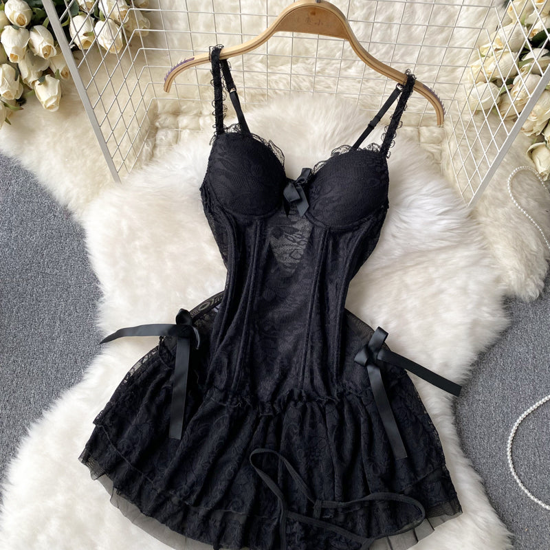 Sexy Spaghetti Straps Short Lace Black Dress Women Holiday Dress P235