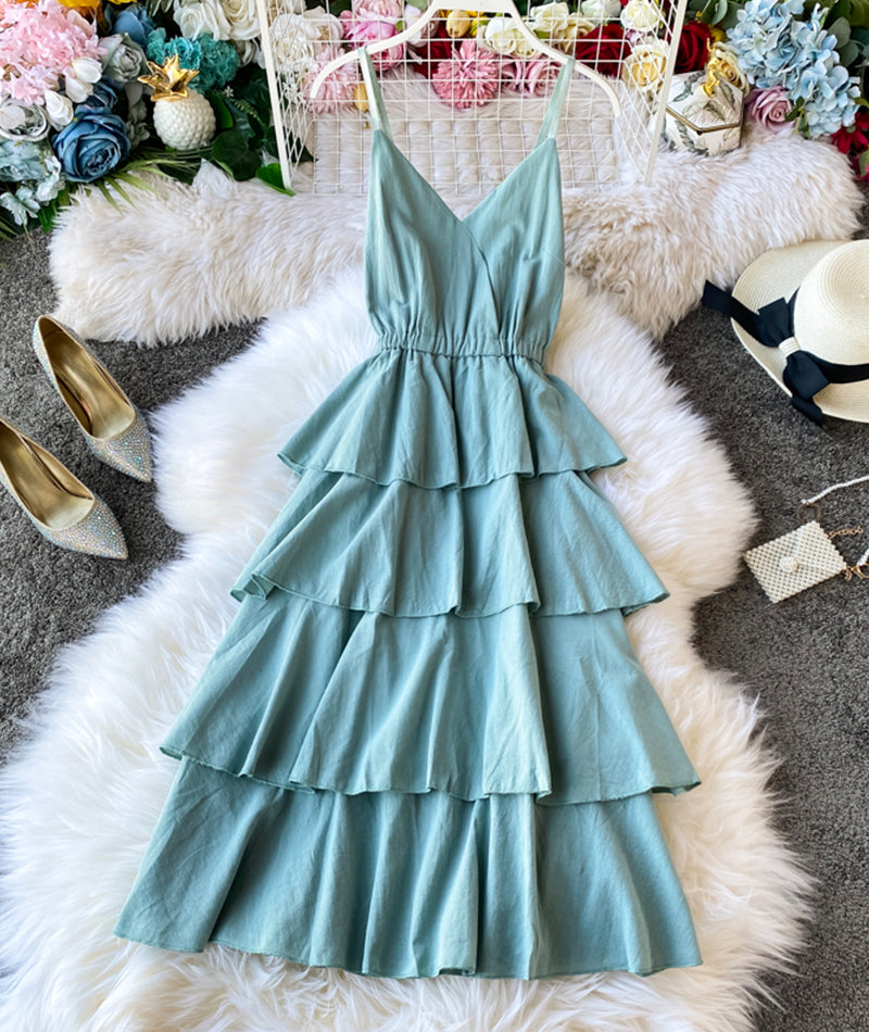 A line v neck backless dress women's dress 054