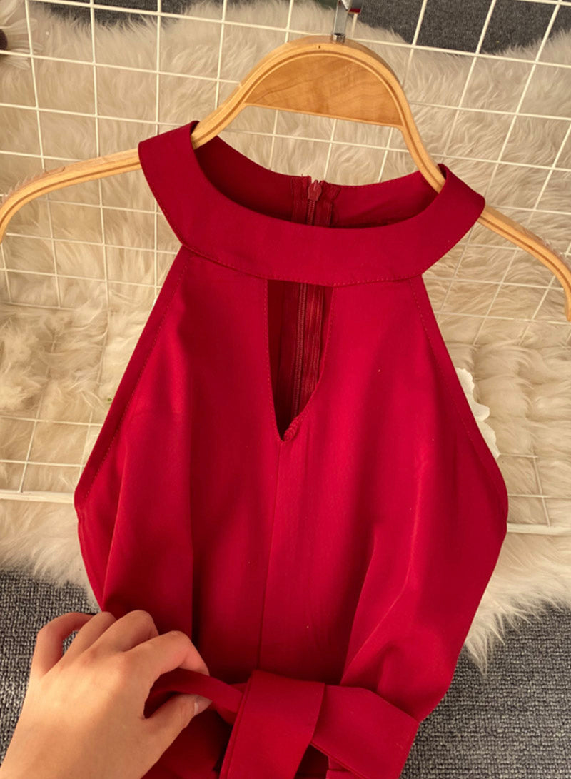 Pink A line chiffon halter dress summer dress 047