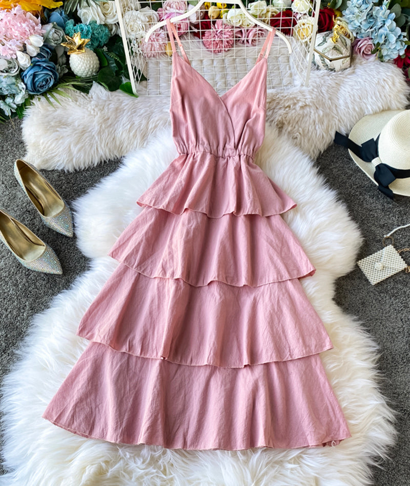 A line v neck backless dress women's dress 054