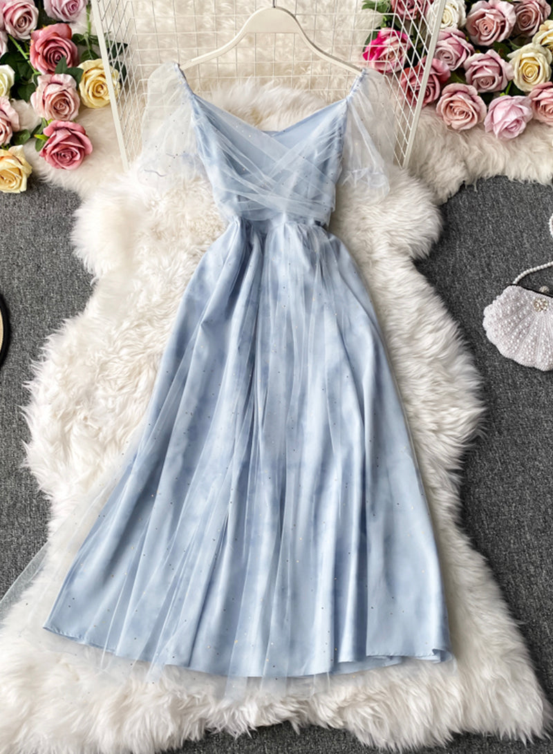 Pink tulle short dress summer dress 055