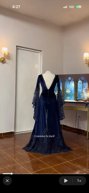 Blue Velet Mermaid Evening Dress Long Prom Dress P5019