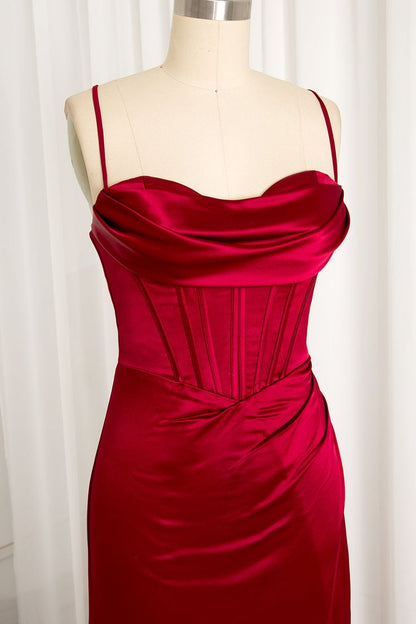 Robe de bal sirène à bretelles spaghetti fendue longueur ras du sol, tenue de 21e anniversaire P1377
