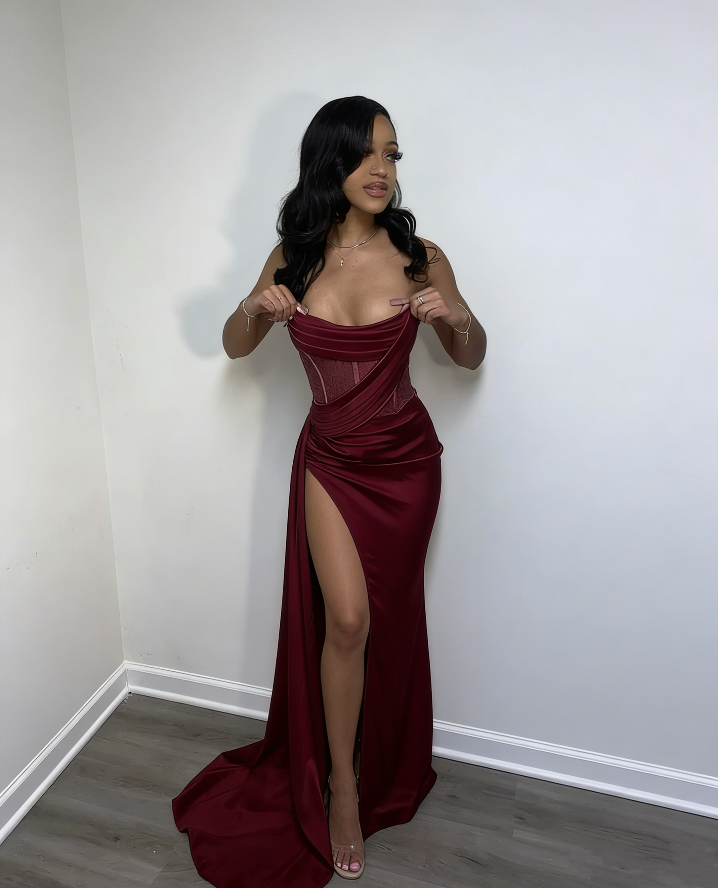 Sexy 17th Birthday Dresses Strapless Mermaid Prom Dresses for Black Girls Thigh-High Slits Pleats Beading Birthday Outfits P364