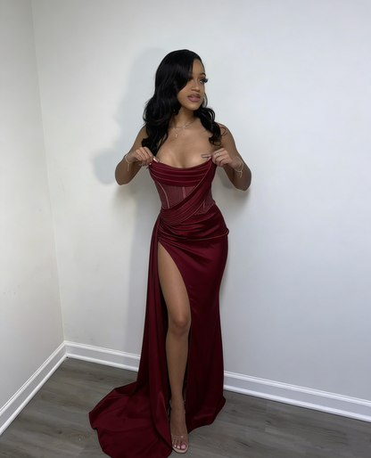 Sexy 17th Birthday Dresses Strapless Mermaid Prom Dresses for Black Girls Thigh-High Slits Pleats Beading Birthday Outfits P364