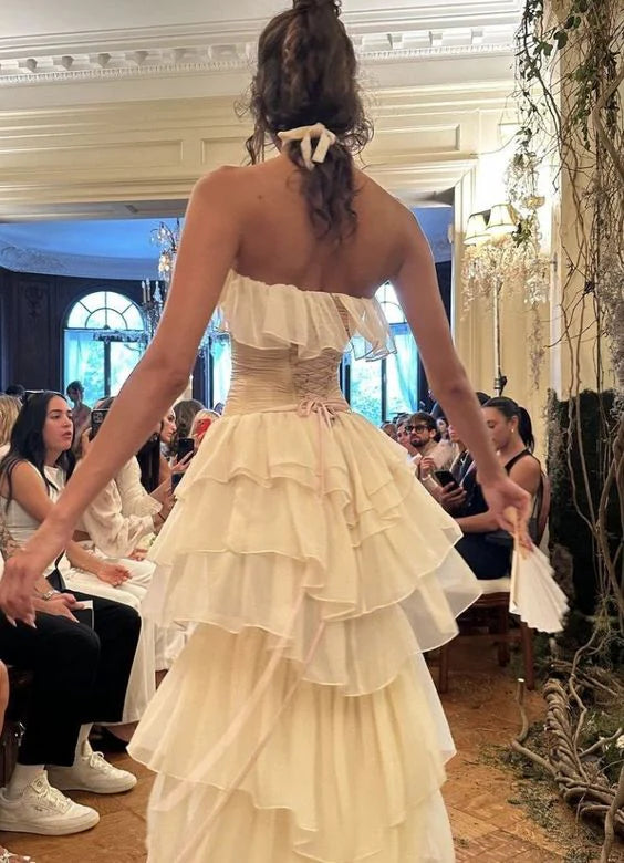 Vintage A line Strapless White Chiffon Long Prom Dresses P1771 PreppyDress Vintage A line Strapless White Chiffon Long Prom Dresses P1771 PreppyDress