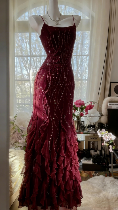 Wunderschönes orangefarbenes Chiffonperlen-Quallenrock Abendkleid Ballkleid P3281