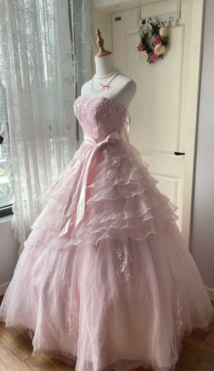 Robe de soirée bustier en tulle princesse rose P4130