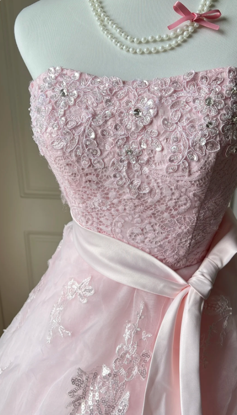 Robe de soirée bustier en tulle princesse rose P4130