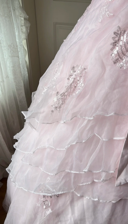 Robe de soirée bustier en tulle princesse rose P4130