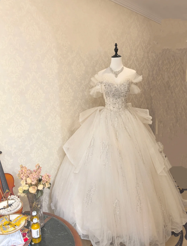 Prinzessin schulterfreies, bodenlanges Ballkleid aus Tüll P4133