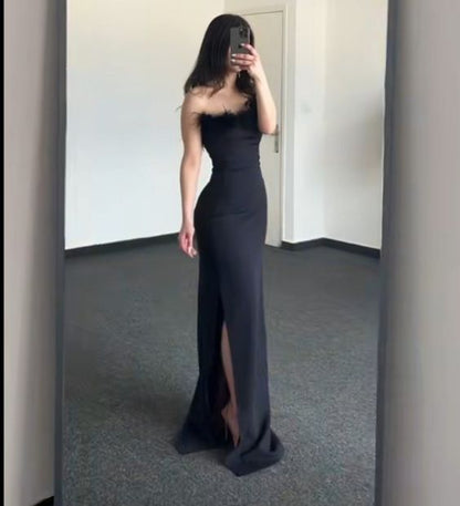 Sexy Meerjungfrau Schwarz Trägerlos Abschlussballkleider 17. Geburtstag Outfits P405