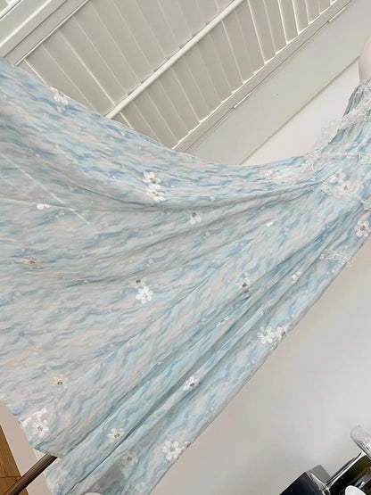 Süßes blau-weißes A-Linien-Chiffon-Abendkleid mit Farbverlauf und Neckholder P4014