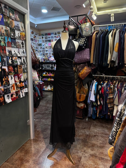 Elegantes schwarzes Meerjungfrau-Halterneck-Chiffon-langes Ballkleid Abendkleid P4143