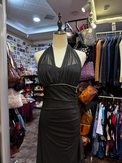 Elegantes schwarzes Meerjungfrau-Halterneck-Chiffon-langes Ballkleid Abendkleid P4143