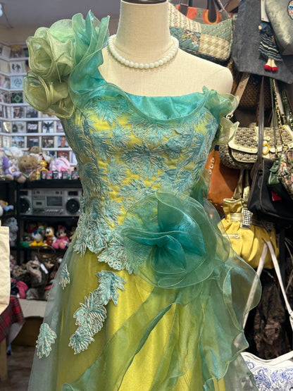 Wunderschönes gelb-grünes A-Linien-One-Shoulder-Tüll-langes Ballkleid Abendkleid P4155