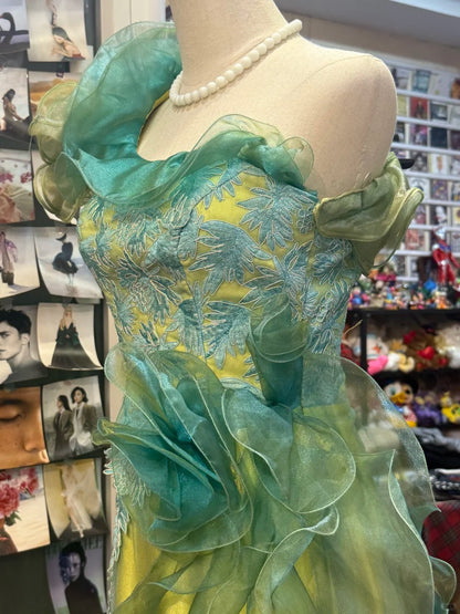 Wunderschönes gelb-grünes A-Linien-One-Shoulder-Tüll-langes Ballkleid Abendkleid P4155