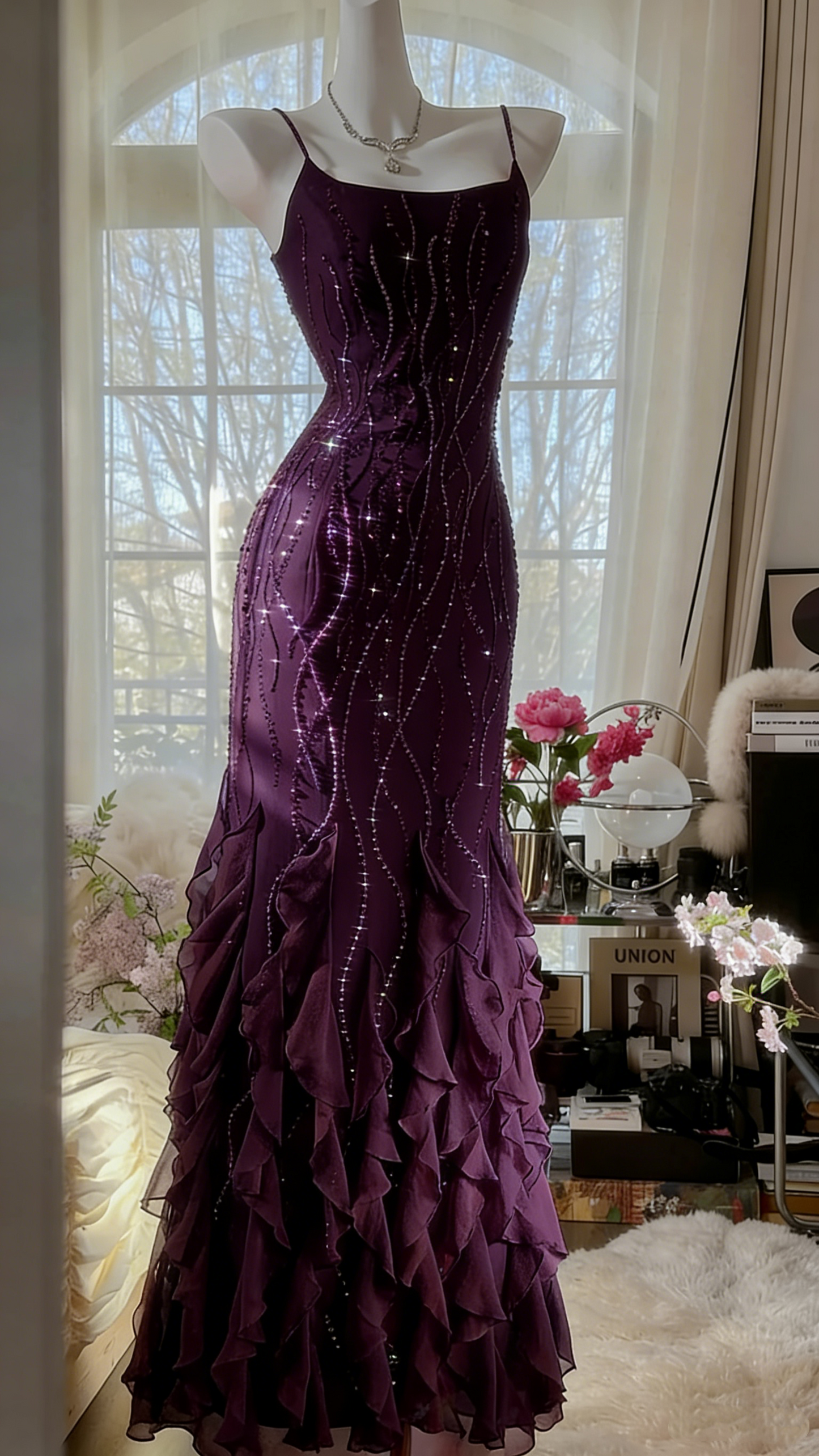 Wunderschönes orangefarbenes Chiffonperlen-Quallenrock Abendkleid Ballkleid P3281