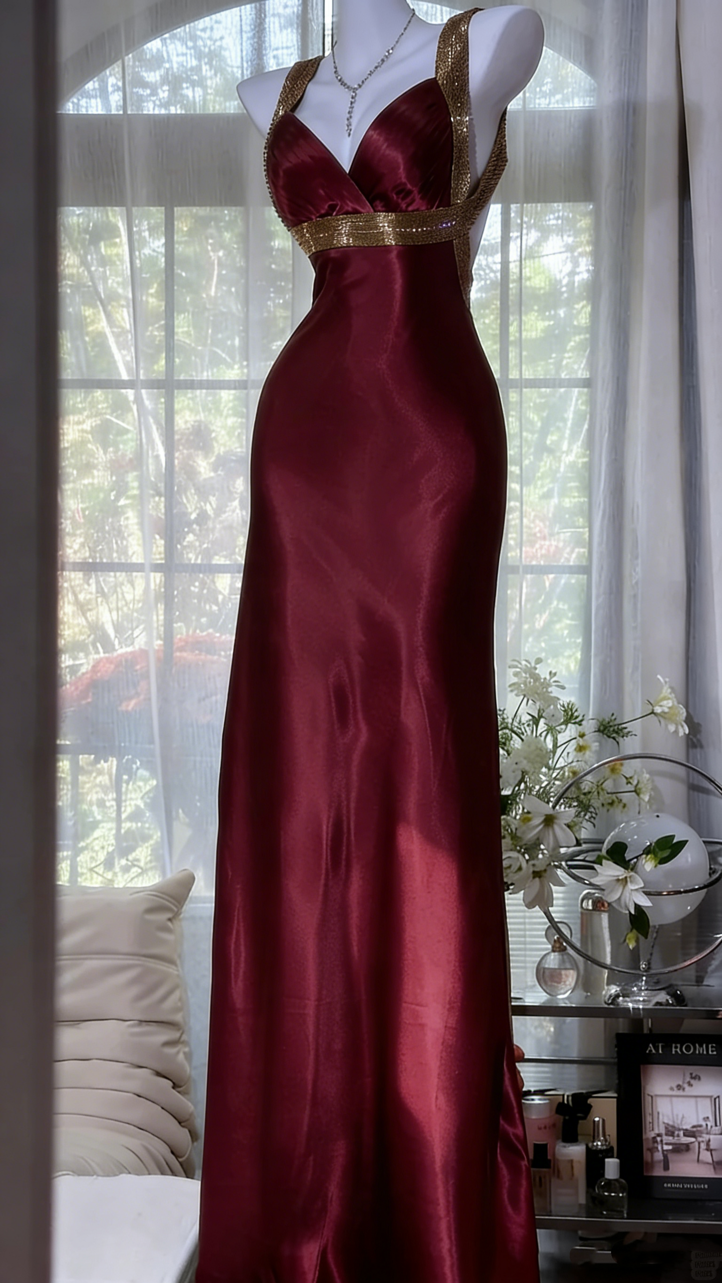 Elegantes olivgrünes Meerjungfrauen-Abendkleid mit V-Ausschnitt, rückenfrei, aus Satin, langes Ballkleid P4033