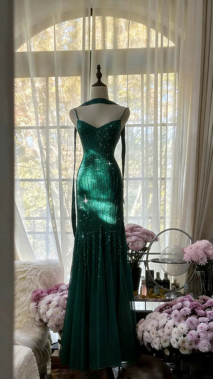 Charmantes lila Chiffon-Meerjungfrauen-Abendkleid mit Perlen P3343