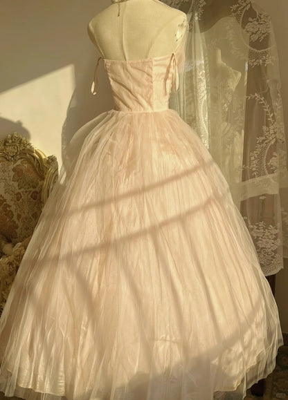 Süßes rosa Neckholder-Tüll-Ballkleid Abendkleid P4162