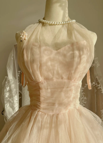 Süßes rosa Neckholder-Tüll-Ballkleid Abendkleid P4162