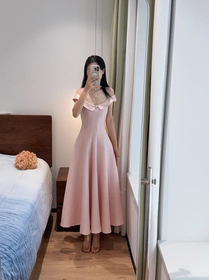 Süßes und elegantes rosa A-Linien Off-Shoulder Satin-Abschlussballkleid Abendkleid P4169