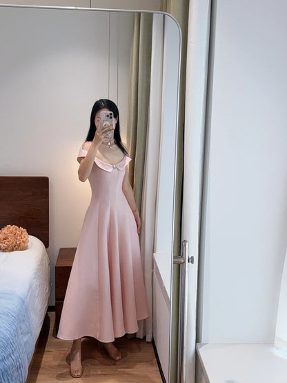 Süßes und elegantes rosa A-Linien Off-Shoulder Satin-Abschlussballkleid Abendkleid P4169