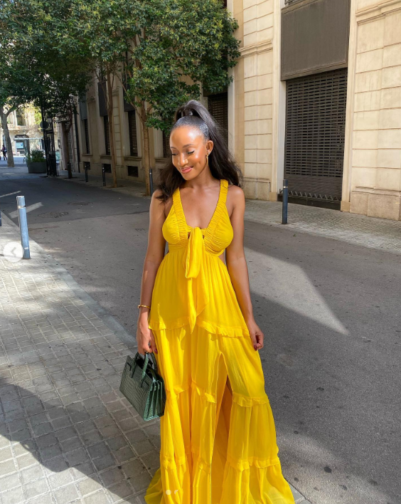 Sexy A line Straps Yellow Floor Length Chiffon Prom Dress 1690