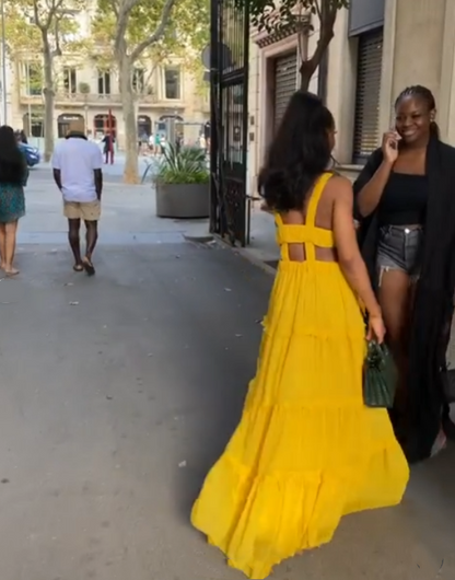 Sexy A line Straps Yellow Floor Length Chiffon Prom Dress 1690