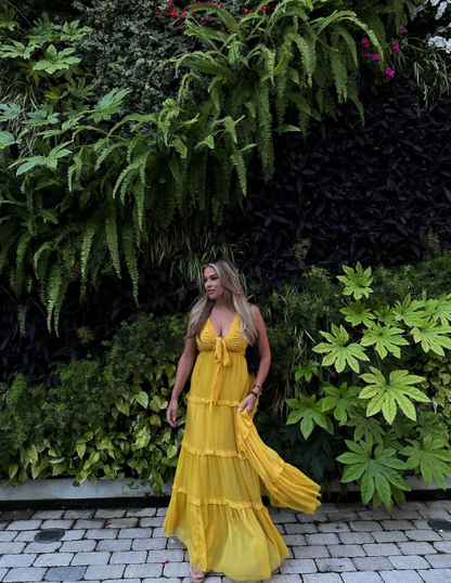 Sexy A line Straps Yellow Floor Length Chiffon Prom Dress 1690