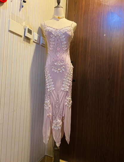 Retro Hellviolettes Chiffon-Ballkleid Abendkleid mit unregelmäßigen Trägern P4176