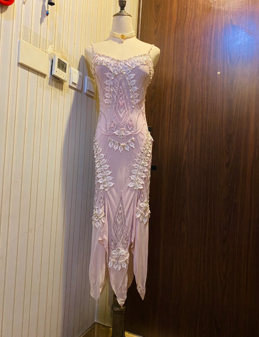 Retro Hellviolettes Chiffon-Ballkleid Abendkleid mit unregelmäßigen Trägern P4176