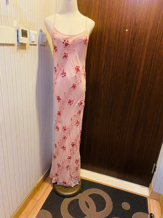 Süßes rosa Pailletten Perlen Neckholder Chiffon langes Ballkleid Abendkleid P4183