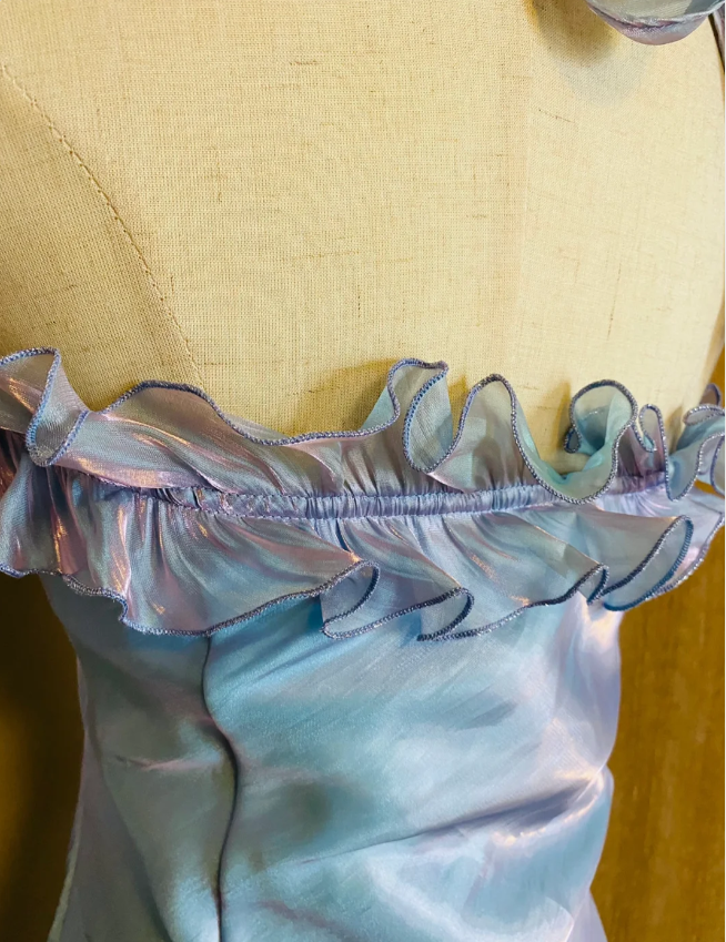 Verträumtes Meerjungfrau 3D Blumen Rüschen Neckholder Satin Langes Ballkleid Abendkleid P4186