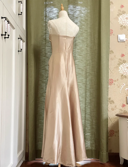 Élégante robe de bal longue en satin torsadé, coupe trapèze, bustier, pour soirée ou demoiselle d'honneur, couleur champagne P4192